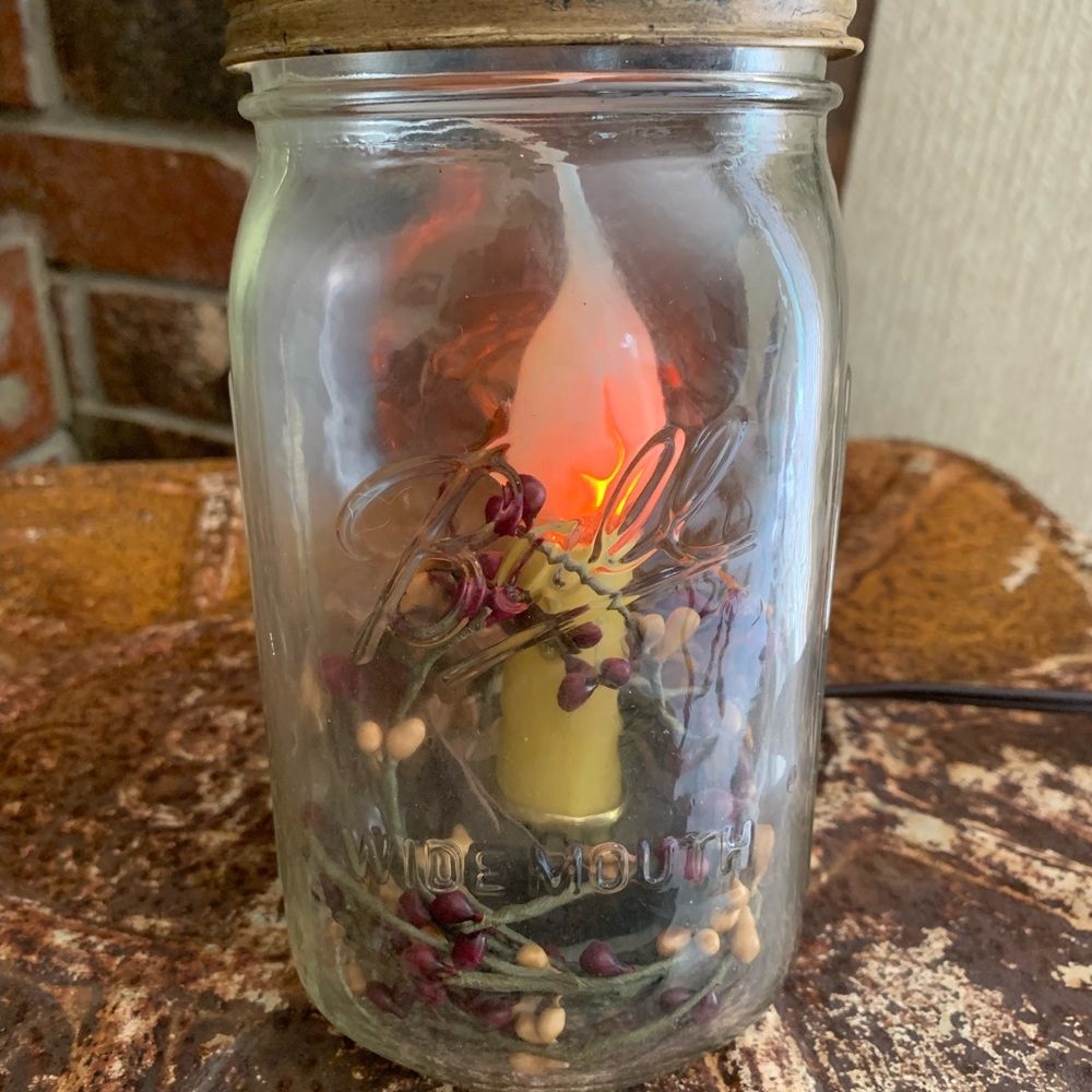 Mason jar light with berries- country decor- shabby chic